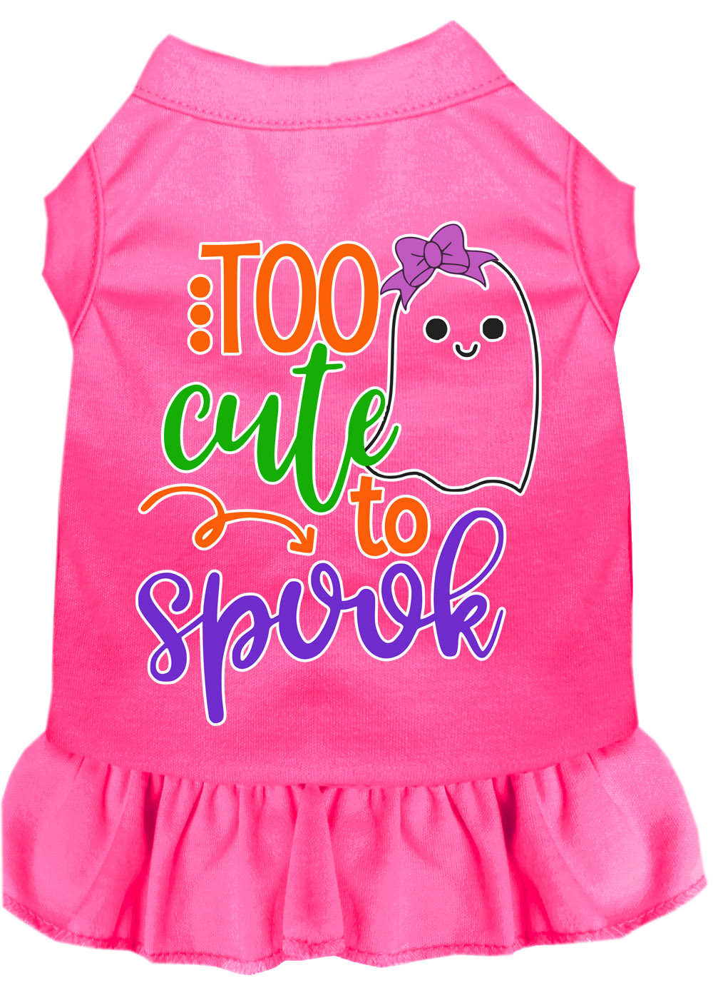 Too Cute to Spook-Girly Ghost Screen Print Dog Dress Bright Pink 4X